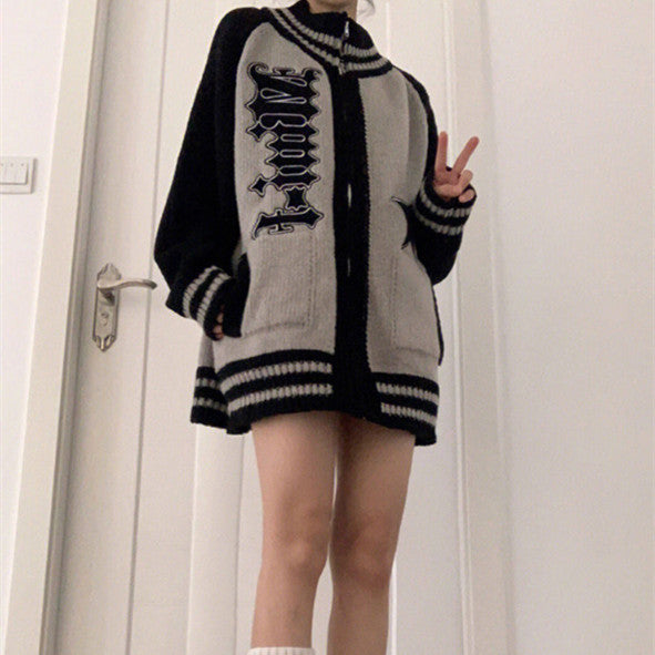 Retro Zip-Up Knit Cardigan Sweater for Women