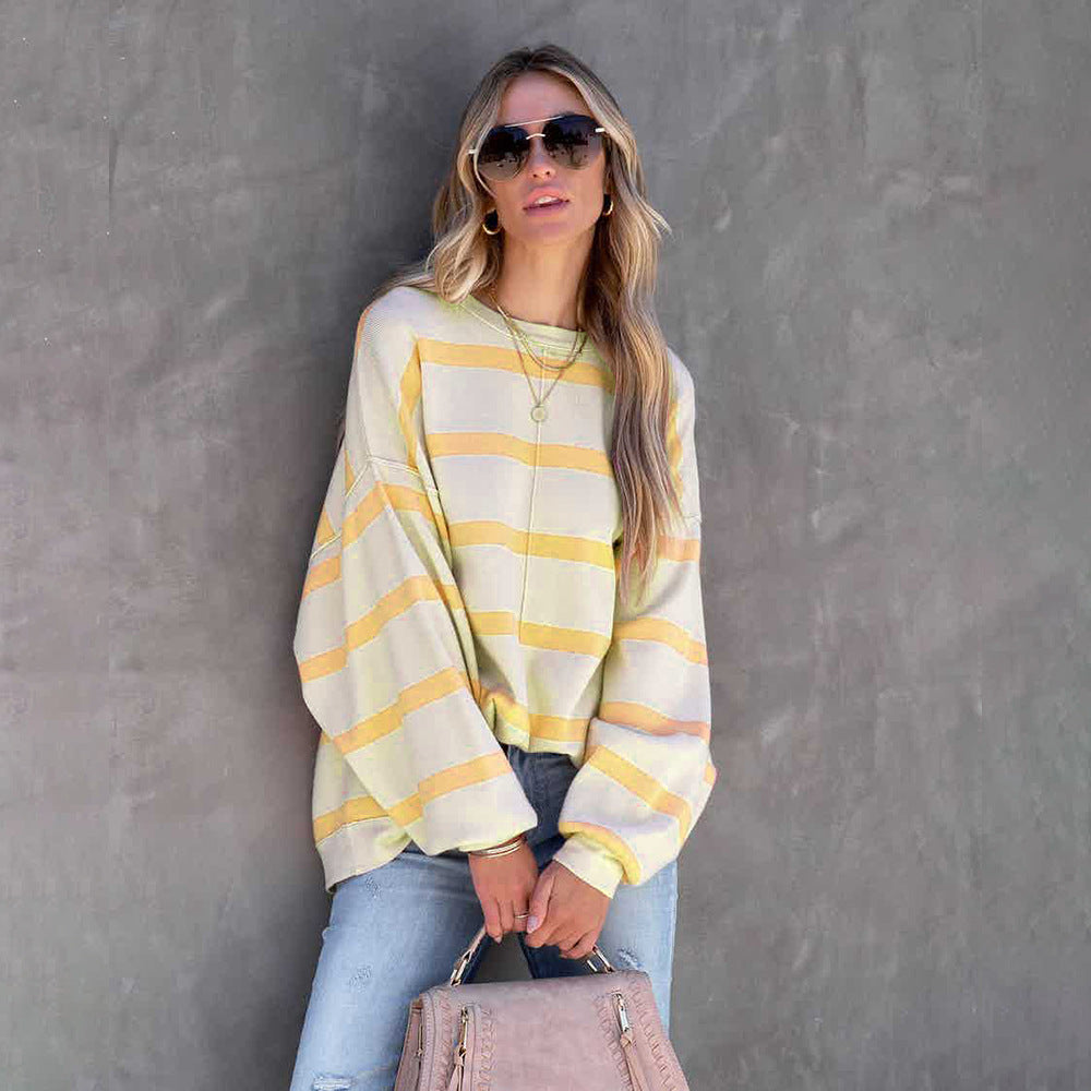 Women's Fashion Striped Printed Long Sleeve Casual Loose Top