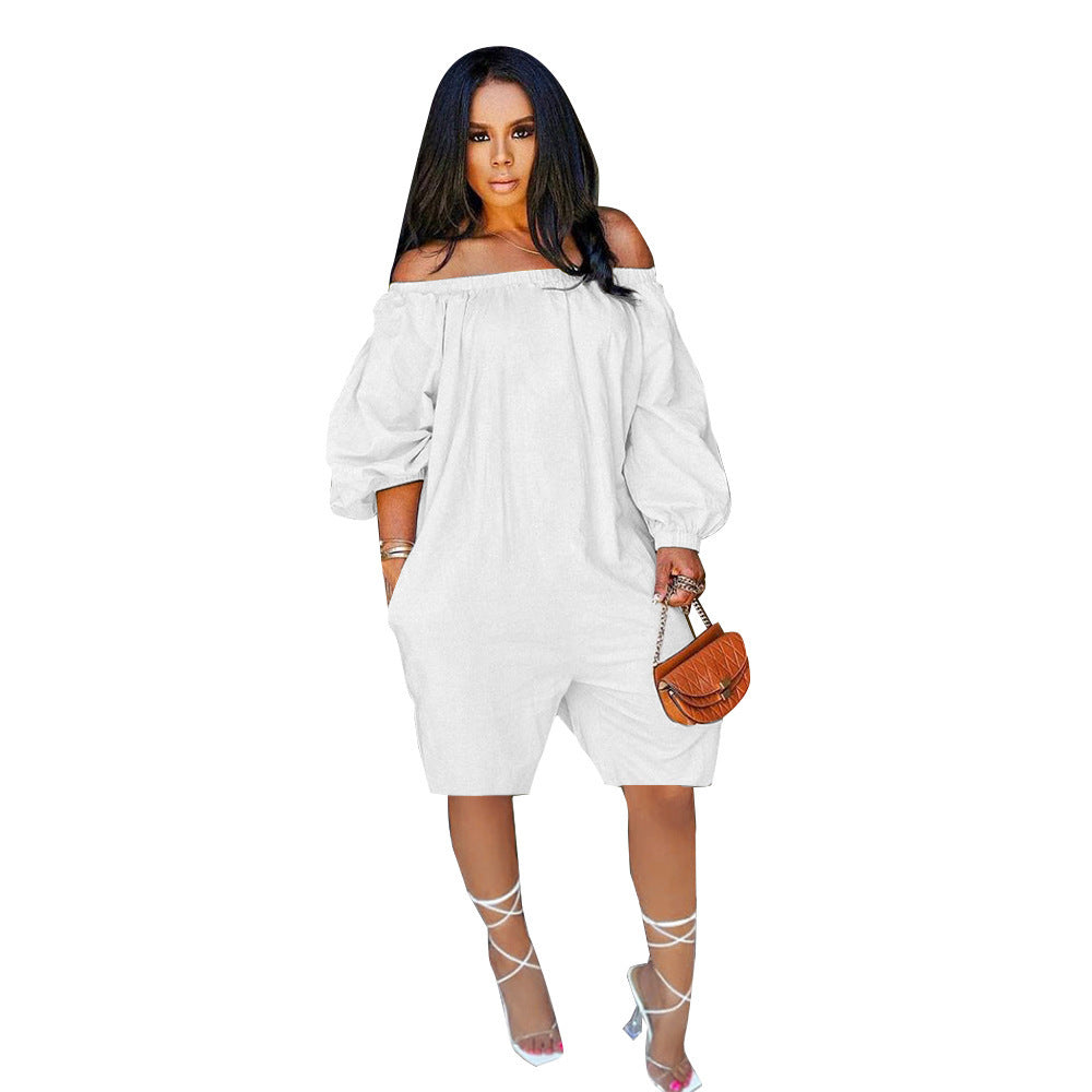 Off-shoulder Fashionable Loose-fitting Solid-color Jumpsuit