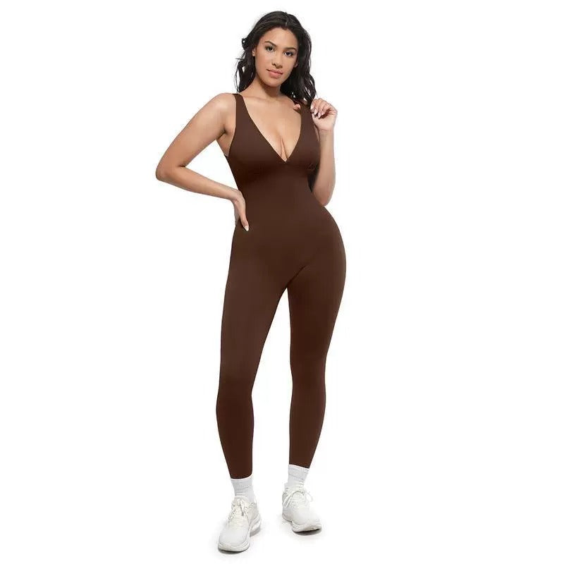 Women's V-Neck Solid Yoga Jumpsuit Active Romper