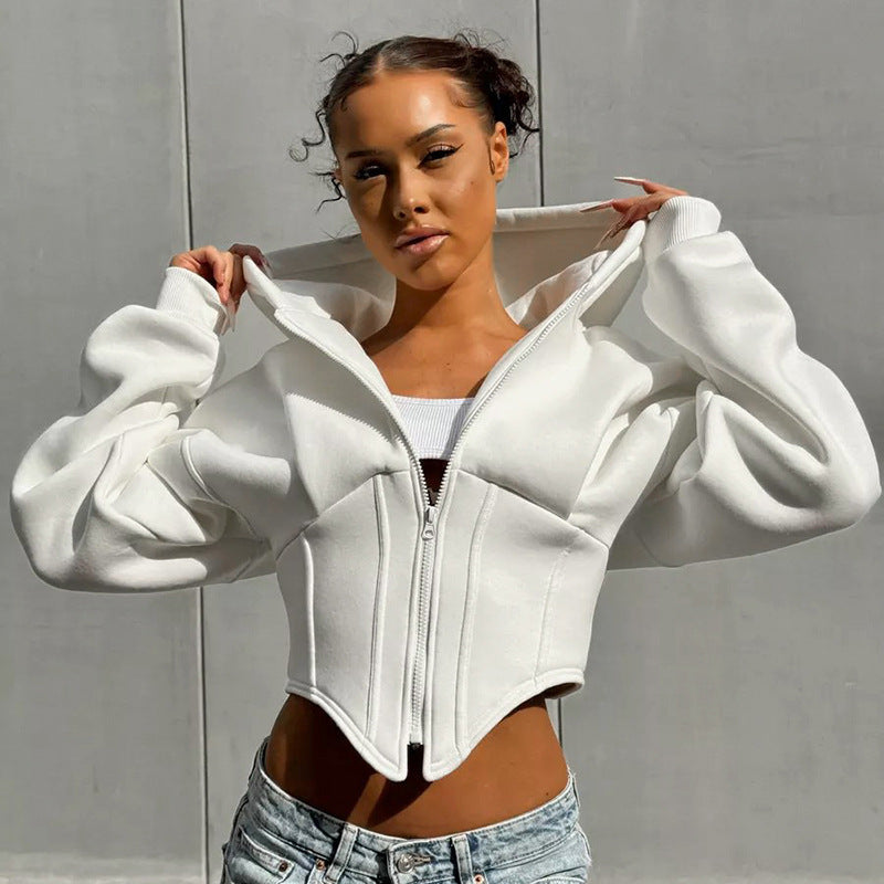 Women's Zip-Up Hooded Cropped Cardigan