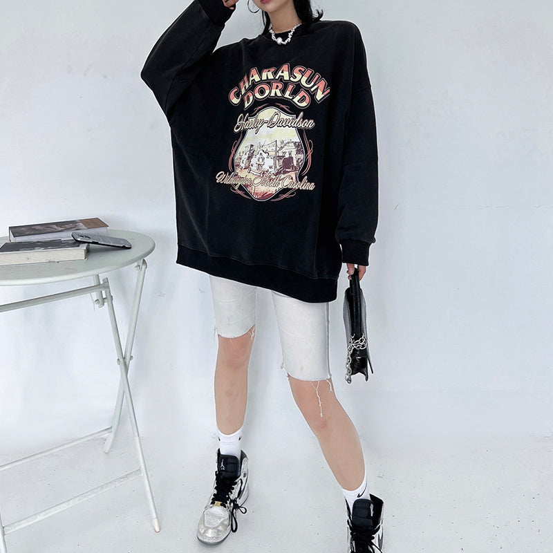 Vintage Washed Oversized Round Neck Sweatshirt