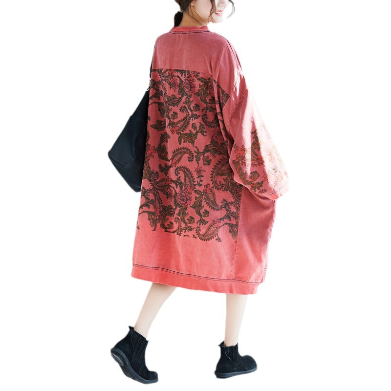 Plus Size Batwing Sleeve Printed Casual Dress