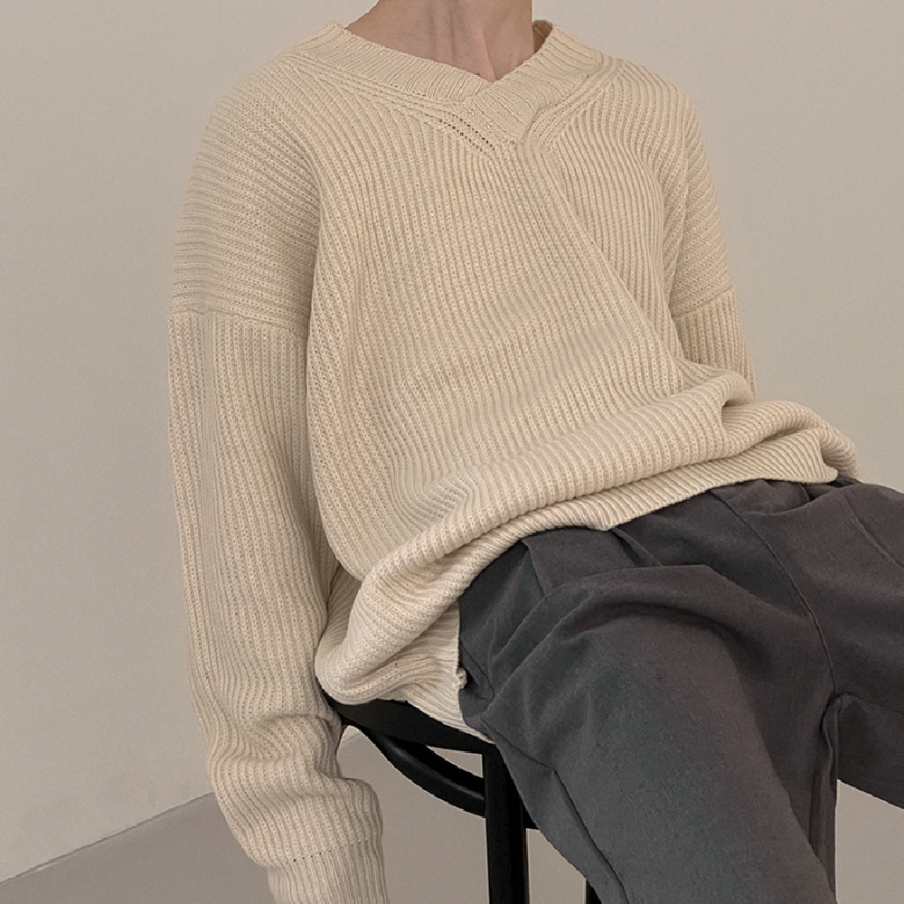 Fashion V-neck Sweater Men's Long Sleeve