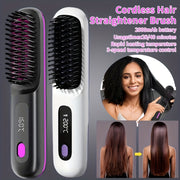 Portable Wireless Hair Straightener Comb - USB Charging, 3-speed Temperature Control, Negative Ion Technology, Long-lasting Luster, LED Display Screen, Lightweight, Perfect for Travel, with Comb An...