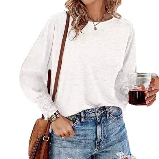Women's Casual Loose Smocked Long Sleeve Top