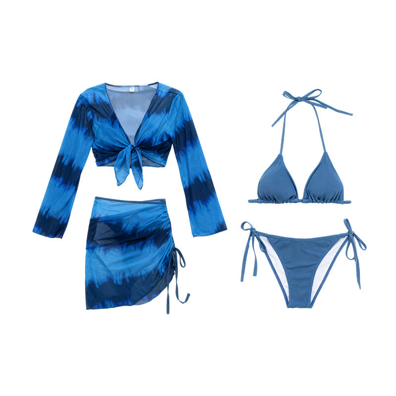 Bikini Two-piece Set With Long Sleeves Gradient Colorway