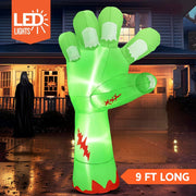 9‑Foot Giant Inflatable Zombie Arm with Built‑in LED Lights for Outdoor Halloween Decoration