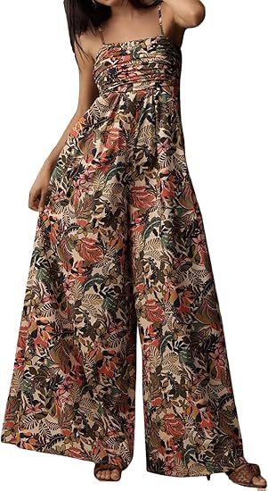 Women's Backless Waist Trimming Wide-leg Jumpsuit
