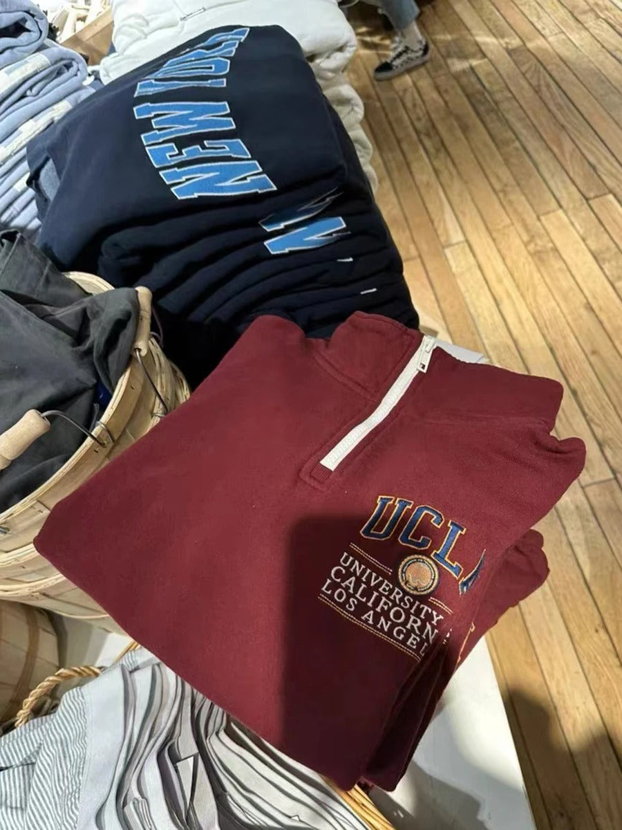 Wine Red Half-Zip Terry Pullover Sweater