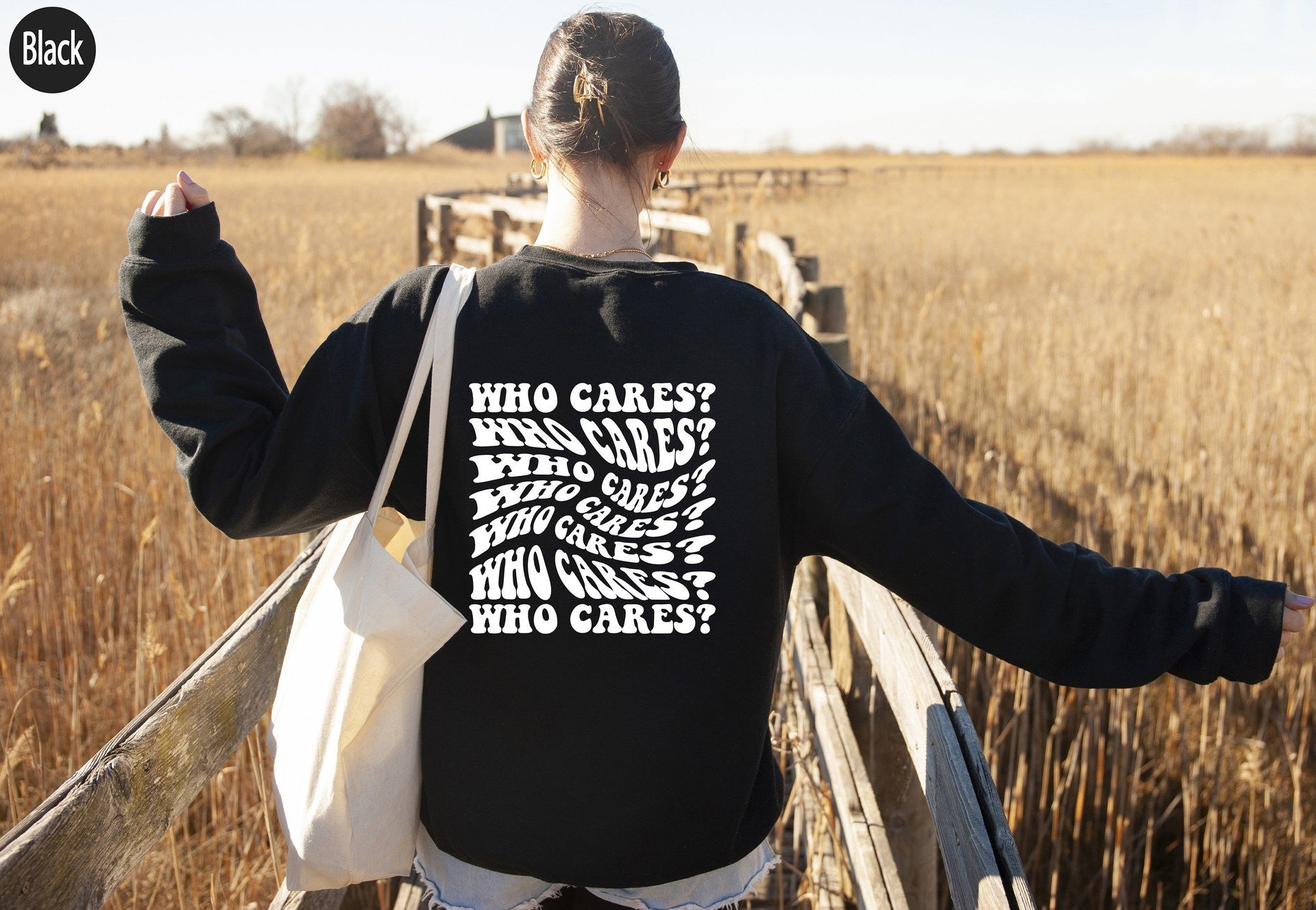 WHO CARES English Printed Women's Round Neck Sweater