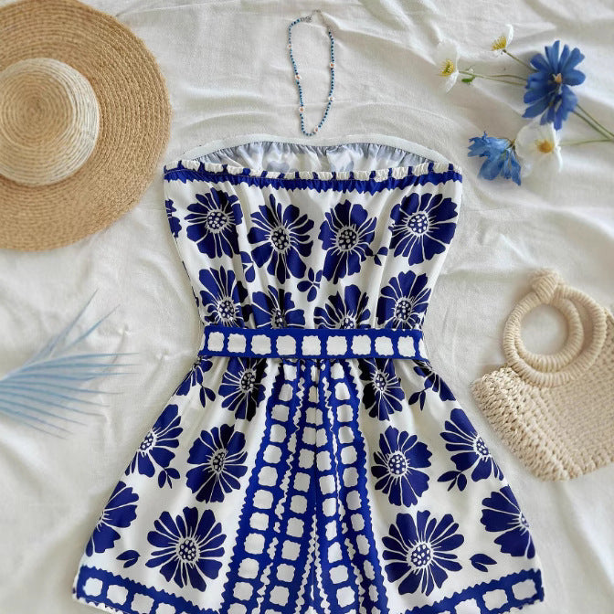 Chic Printed Backless Halter Resort Jumpsuit