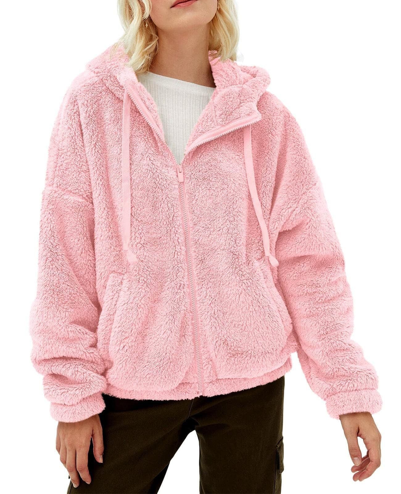 Casual And Comfortable Hooded Loose Zip Plush Pocket Sweatshirt