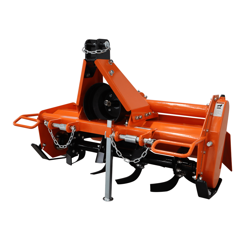 3-Point 37' Rotary Tiller Attachment Fits Cat 1 Tractors, Single Speed PTO Driven Cultivator with a 540 RPM Gearbox, Replaceable L-Shaped Tines Work 5' Deep
