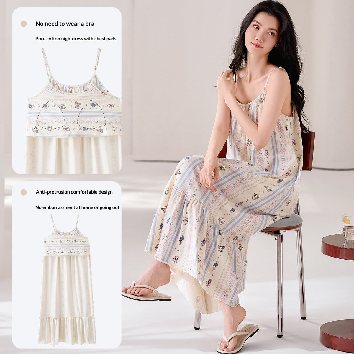 Womens Suspender Nightdress with Chest Pads