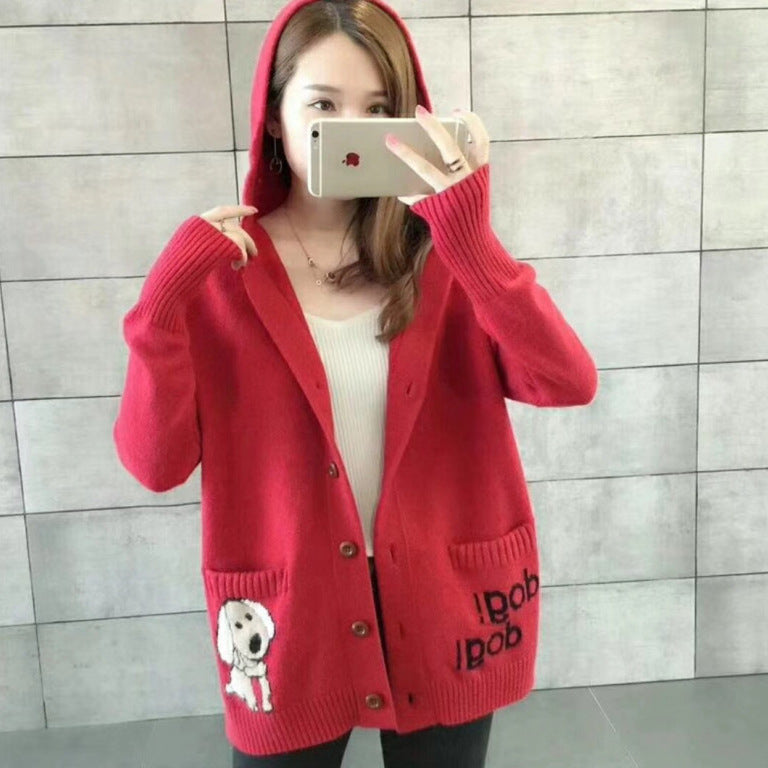 Women's Thickened Knitted Hooded Cardigan Loose Fit