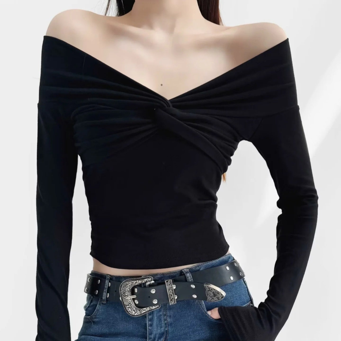 Hot Girl Sexy Twisted Off-shoulder Sexy Off-shoulder Long Sleeve