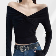 Hot Girl Sexy Twisted Off-shoulder Sexy Off-shoulder Long Sleeve