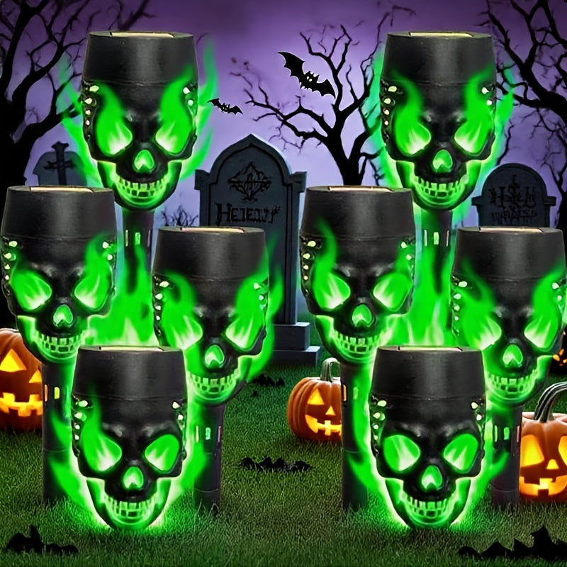 8pcs Halloween Outdoor Solar Lights, Dancing Flashing Flame Torch Lights, Suitable for Trails, Lawns, Gardens, Courtyards, Landscape Decorative Lights