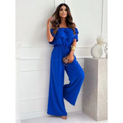 Chic Ruffled Short Sleeve Wide Leg Jumpsuit