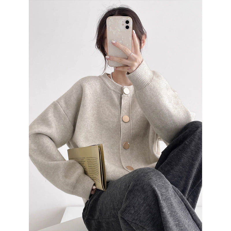 Button Knitted Cardigan Women's Sweater Korean Style Loose Soft Glutinous