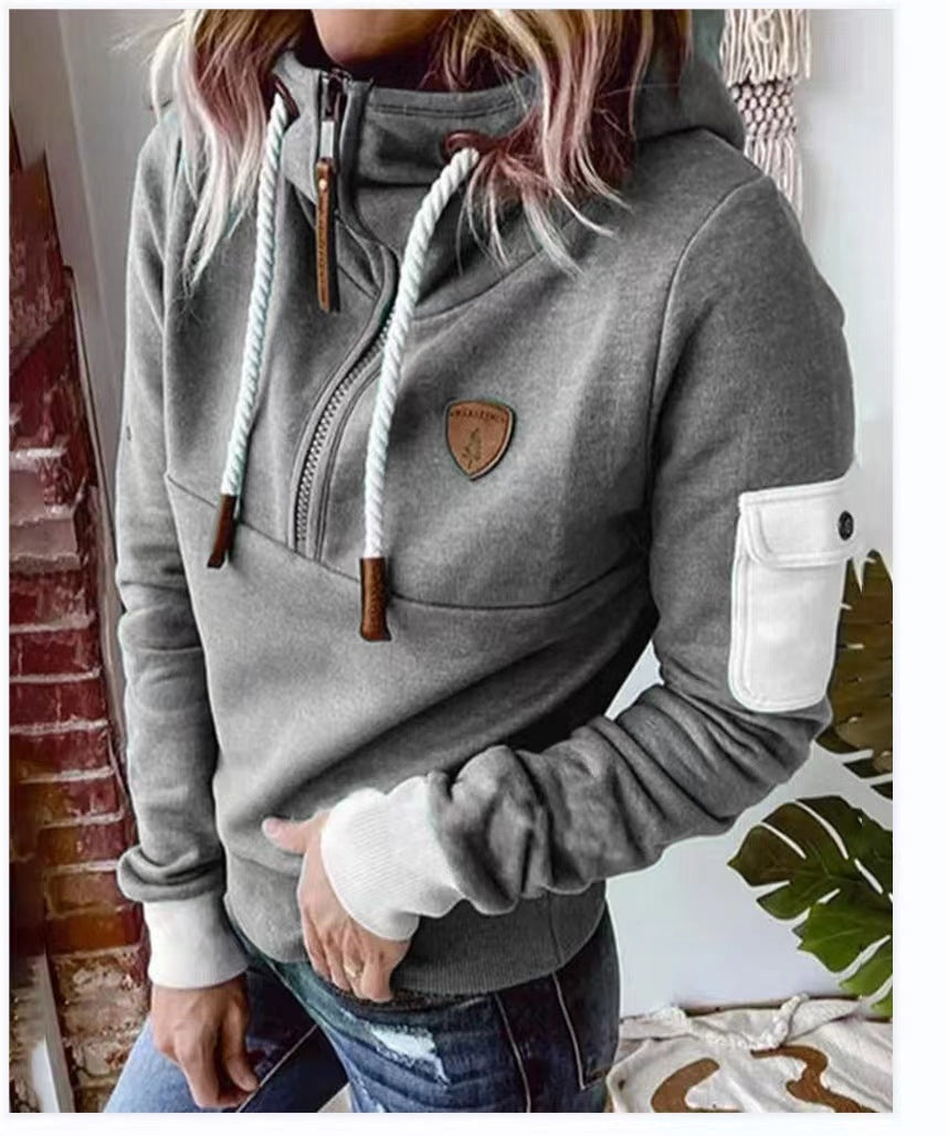 Women's Half Zipper Patchwork Colorblock Sweater
