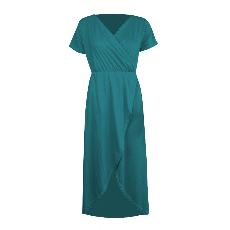 Womens Cross-front Short-sleeve V-neck Slim-fit Elegant