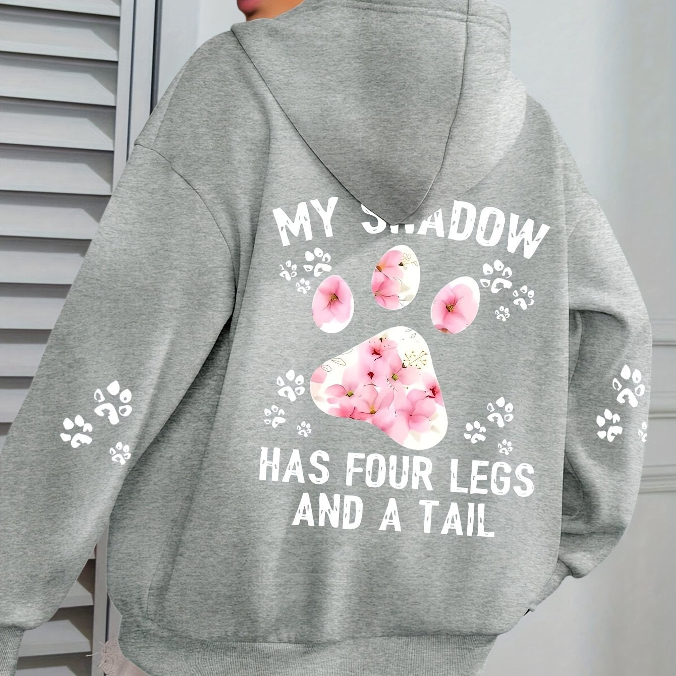 Plus Size Casual Paw Print Long Hoodie