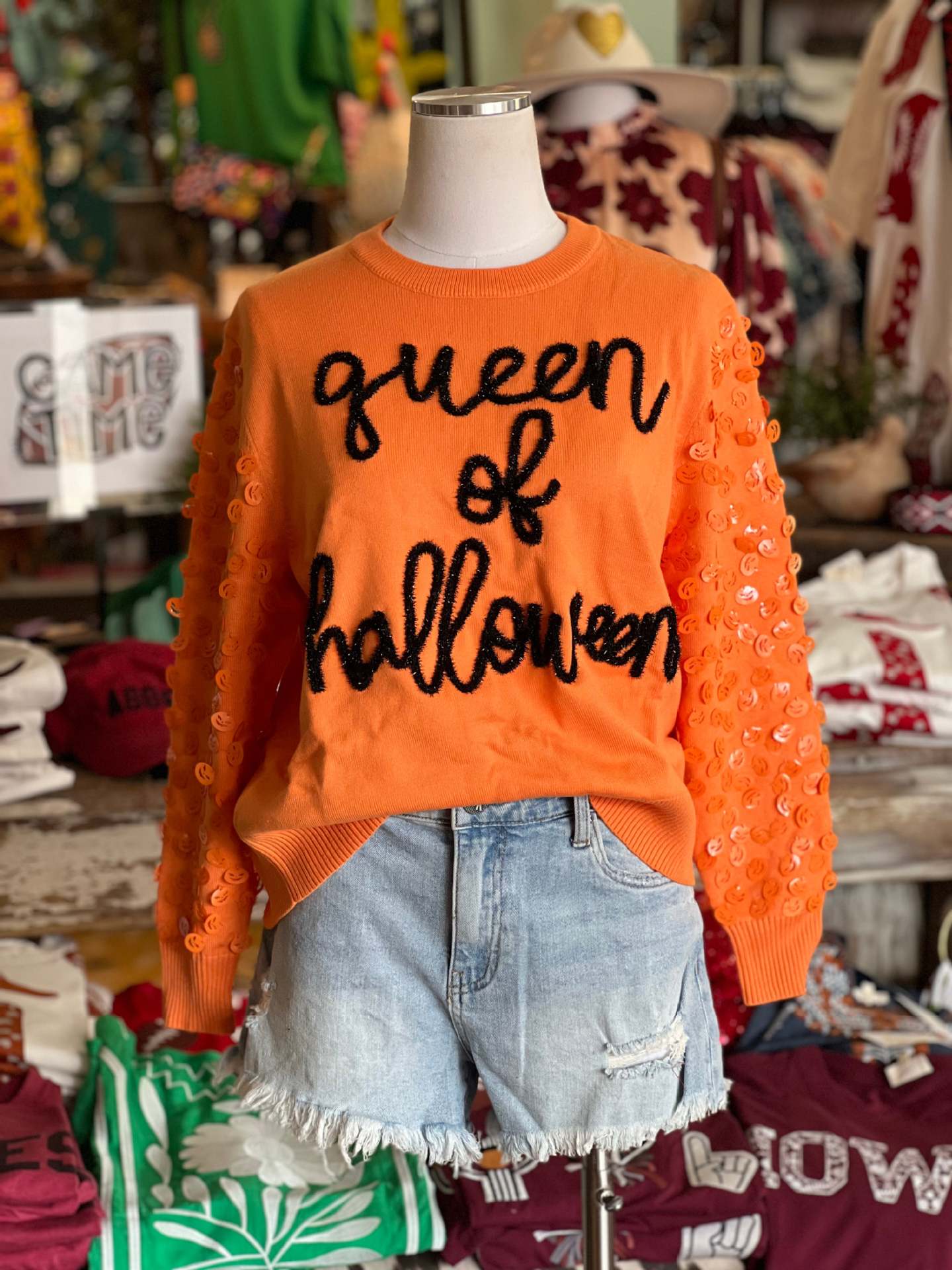 Pumpkin Sequins Design Sense Round Neck Loose Sweatshirt