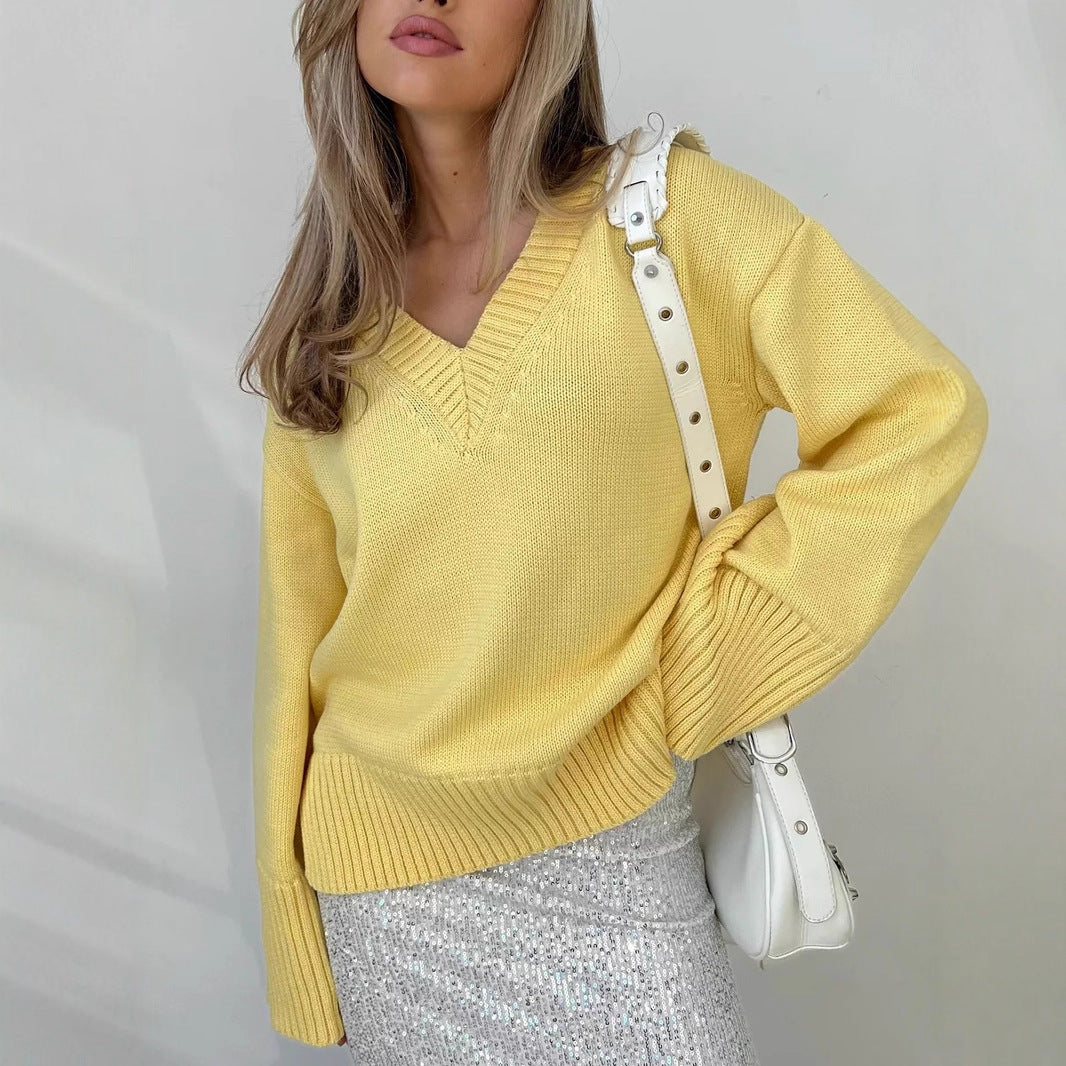Women Solid Color Pullover Sweater Idle Style