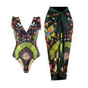 Printed Swimsuit Covering Belly Thin Flying Yarn Skirt