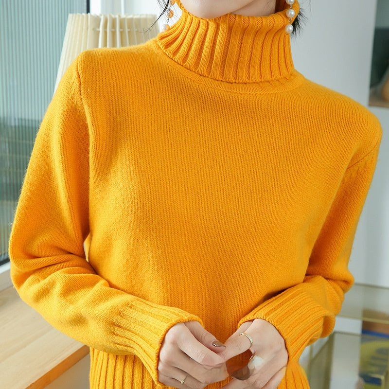 Women's High-neck Loose Slim-fit Lapel Wool Sweater Base Layer