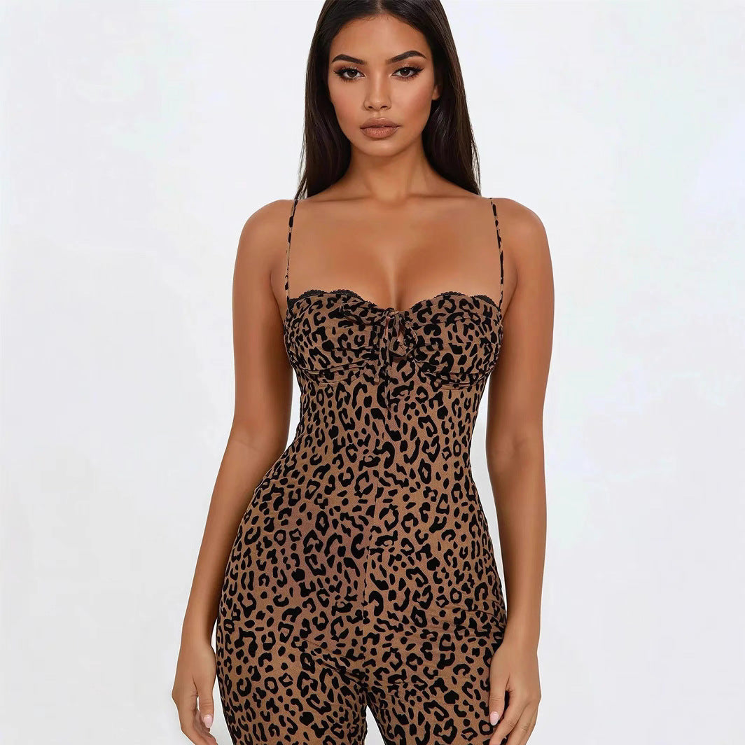 Leopard Print Backless Slim Fit Jumpsuit