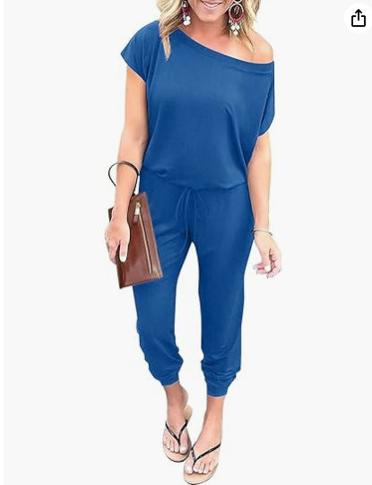 Chic Slant Shoulder Pocket Women's Jumpsuit