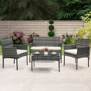 KROFEM 4pcs Wicker Bistro Furniture Set, Includes 2 Chairs with Water Resistant Cushions, Coffee Table, And Comfy Loveseat, Perfect for Any Outdoor Gathering