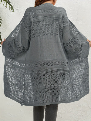 Boho Summer Vacation Women Segmented Diamond Hollow Knit Long Cardigan Oversized Bikini Cover Up