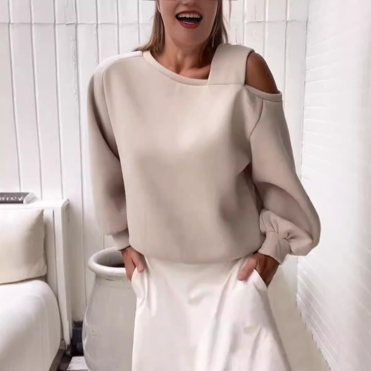 Cozy Off-Shoulder Fleece-Lined Sweatshirt