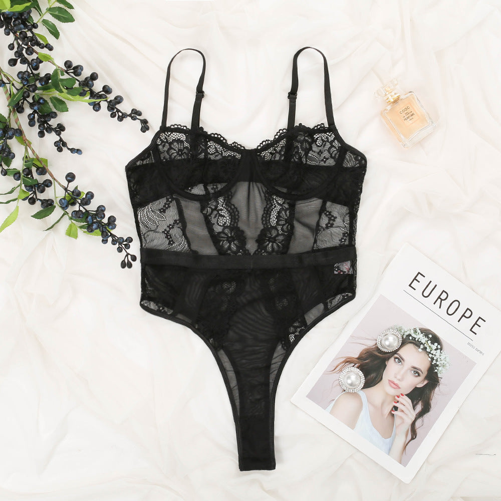 Women's Sheer Lace-Trimmed Elegant Jumpsuit