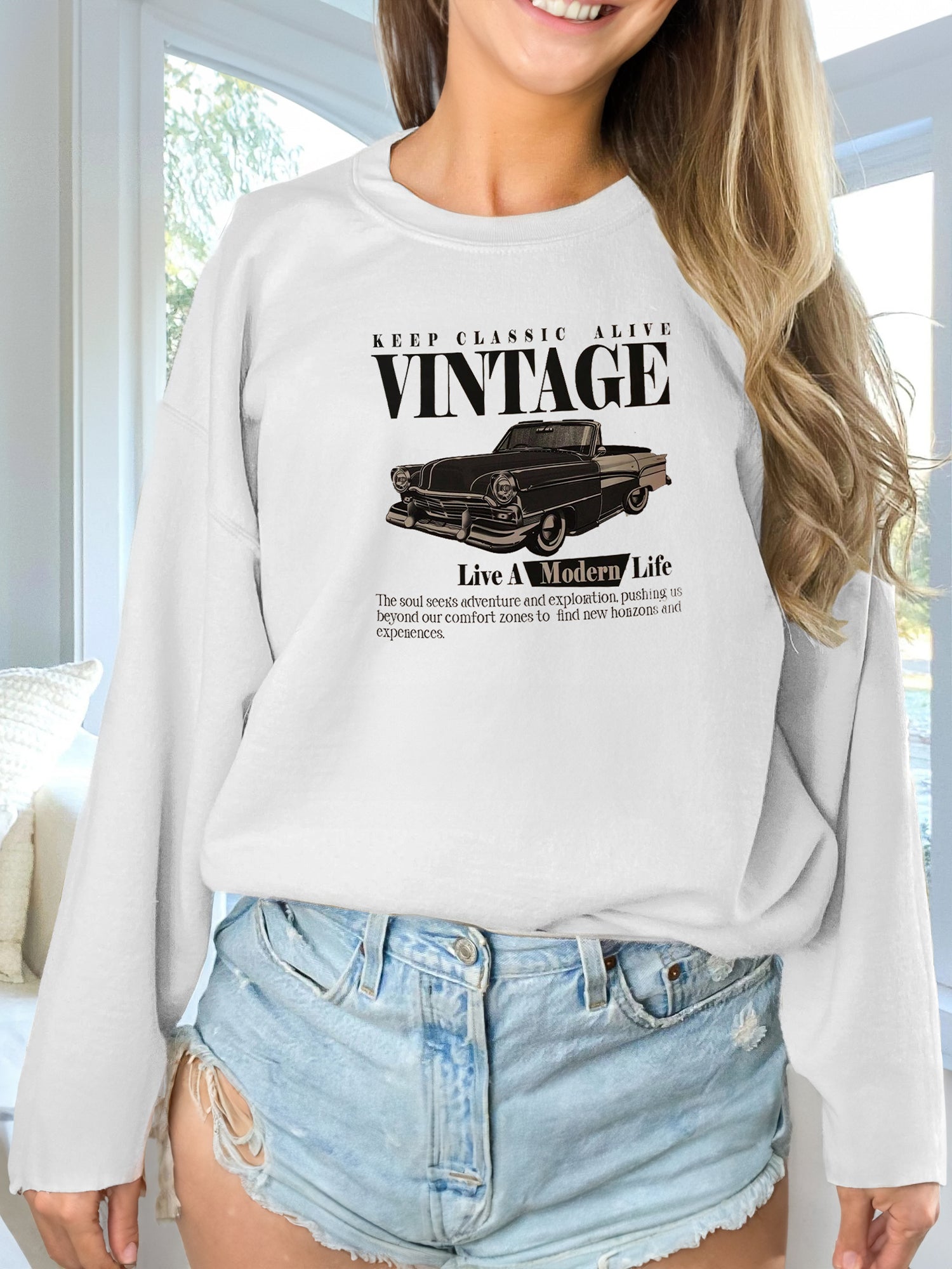Women's Cozy Solid Color Long Sleeve Pullover Sweatshirt