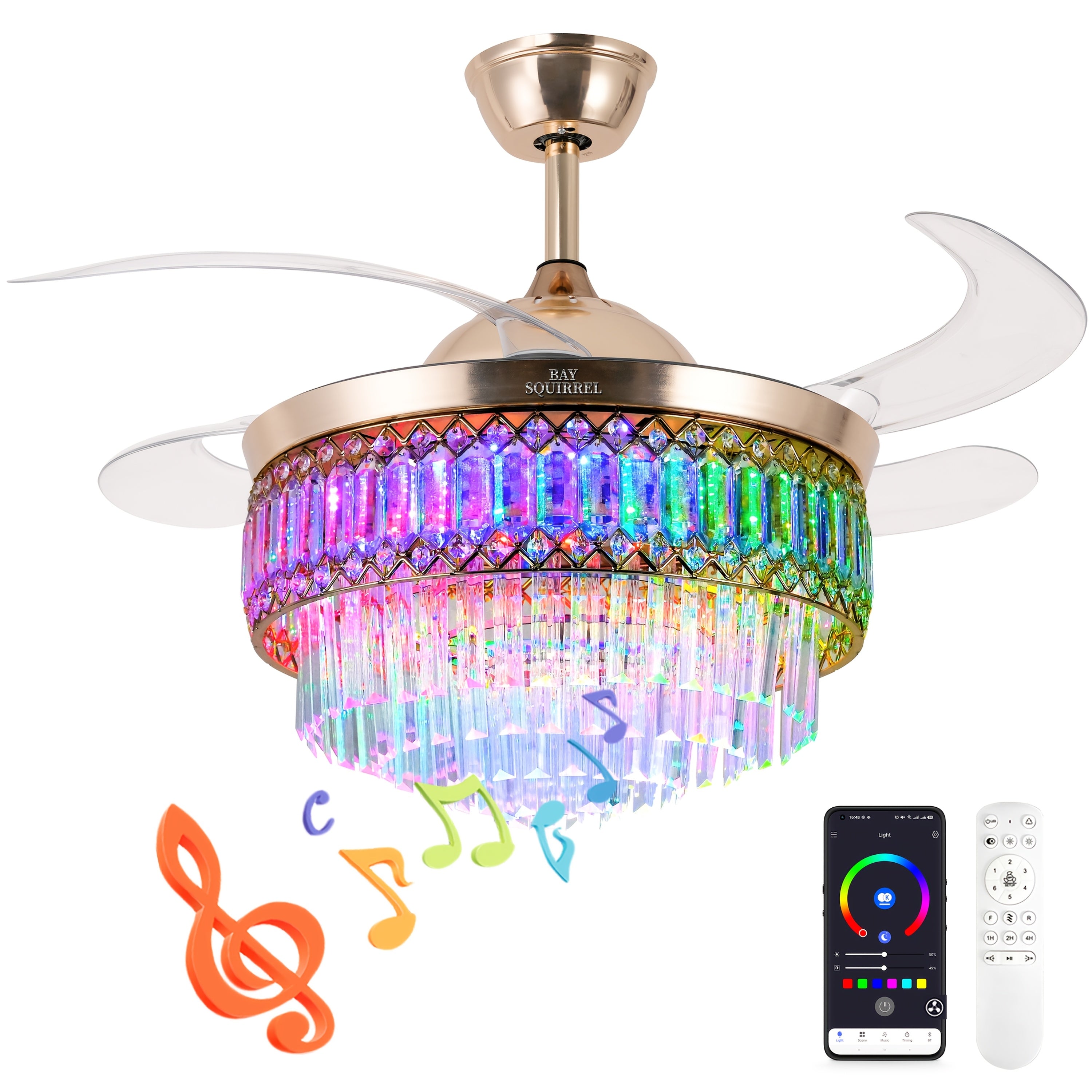 42" Smart Ceiling Fan with RGB Color Changing Light – 6 Speed Motor, Dimmable, Memory Function