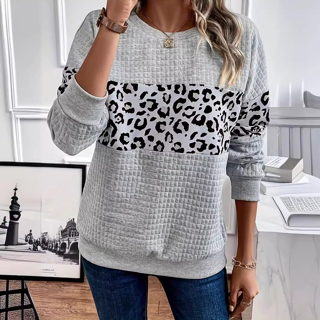 Chic Leopard Print Long Sleeve Casual Sweatshirt