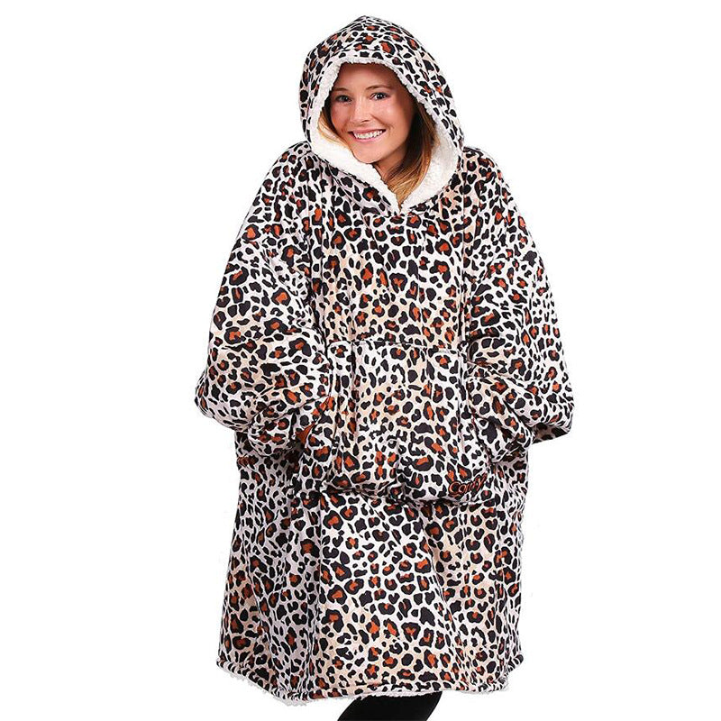 Cozy White Leopard Print Oversized Hooded Sweater