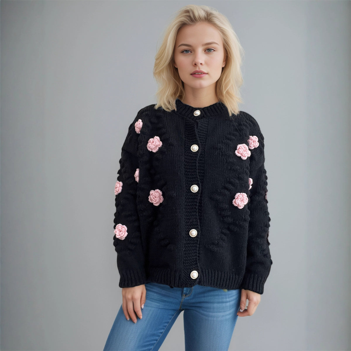 Women's Casual and Relaxed New Knitted Floral Cardigan