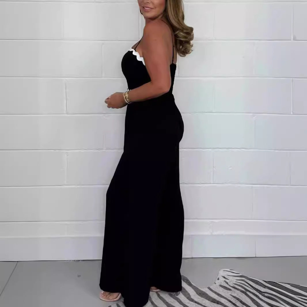 Chic Solid Color Tube Top Wide-Leg Jumpsuit