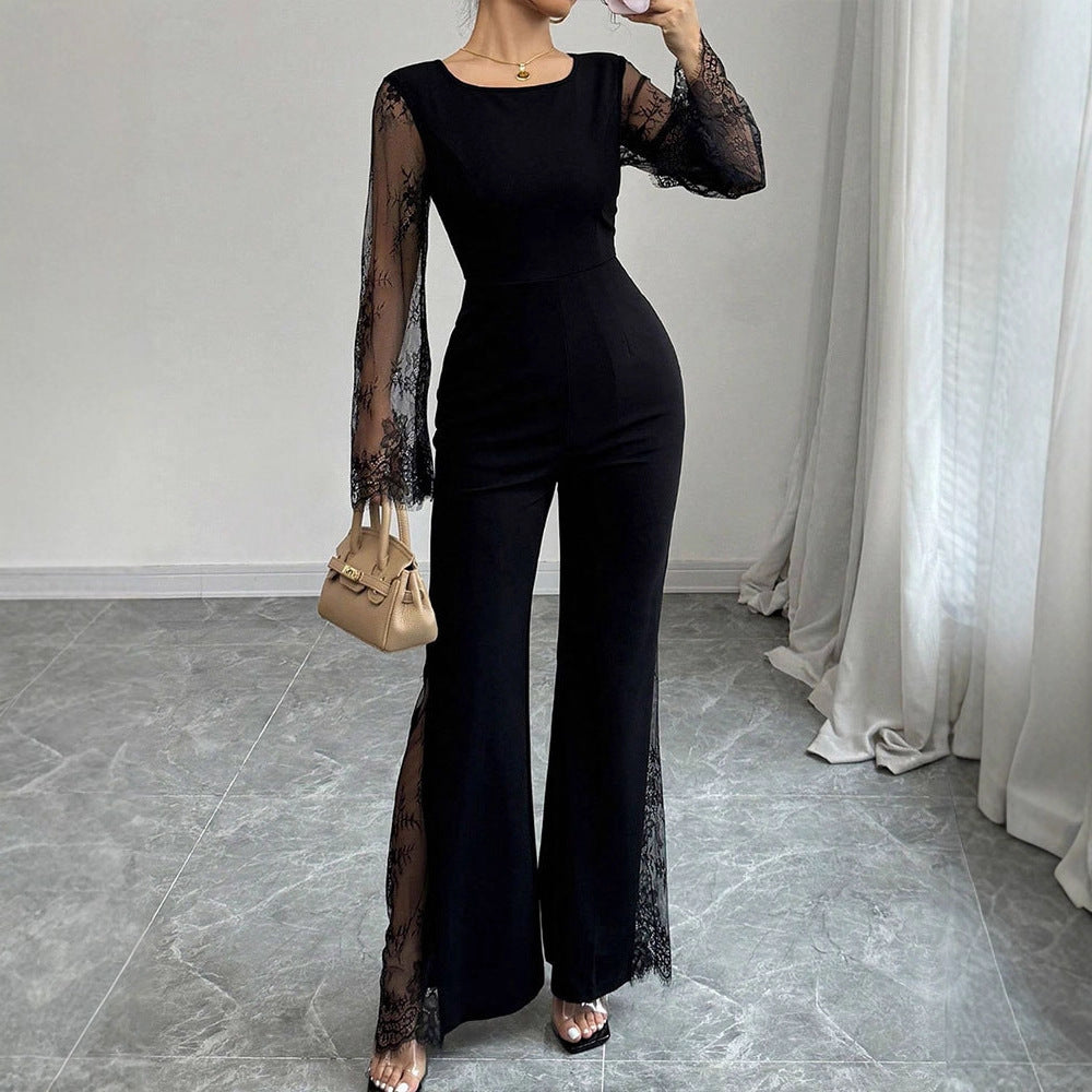 Elegant Lace Long-Sleeve Bodycon Jumpsuit