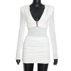 Chic Metal-Button Long-Sleeve Bodycon Dress