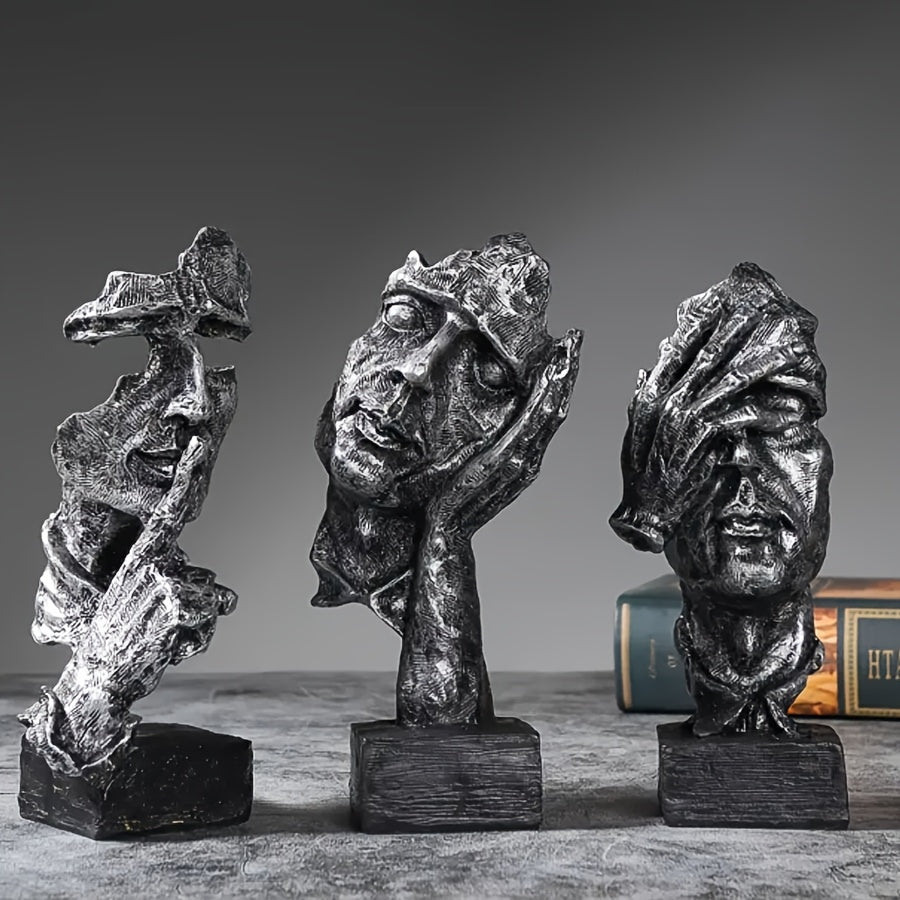 Set of three abstract thinker statues for creative room decor