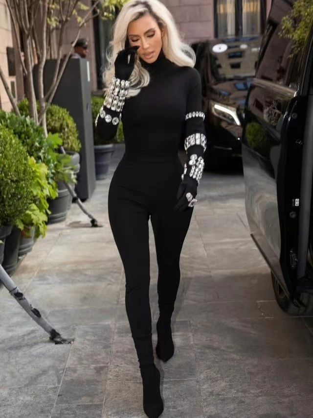 Sleek Long Sleeve Turtleneck Skinny Jumpsuit