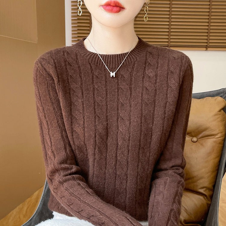 Twist Sweater Knit Vintage Round Neck Base Shirt