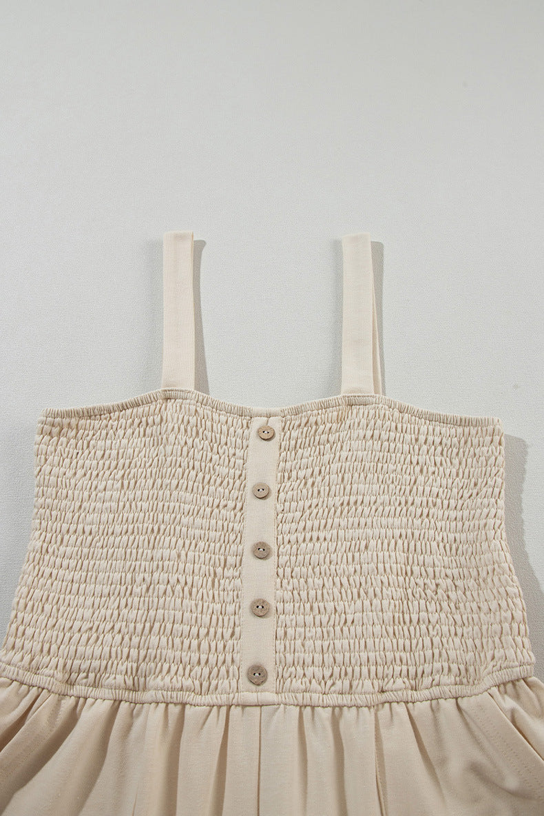 Casual Smocked Straight Leg Jumpsuit